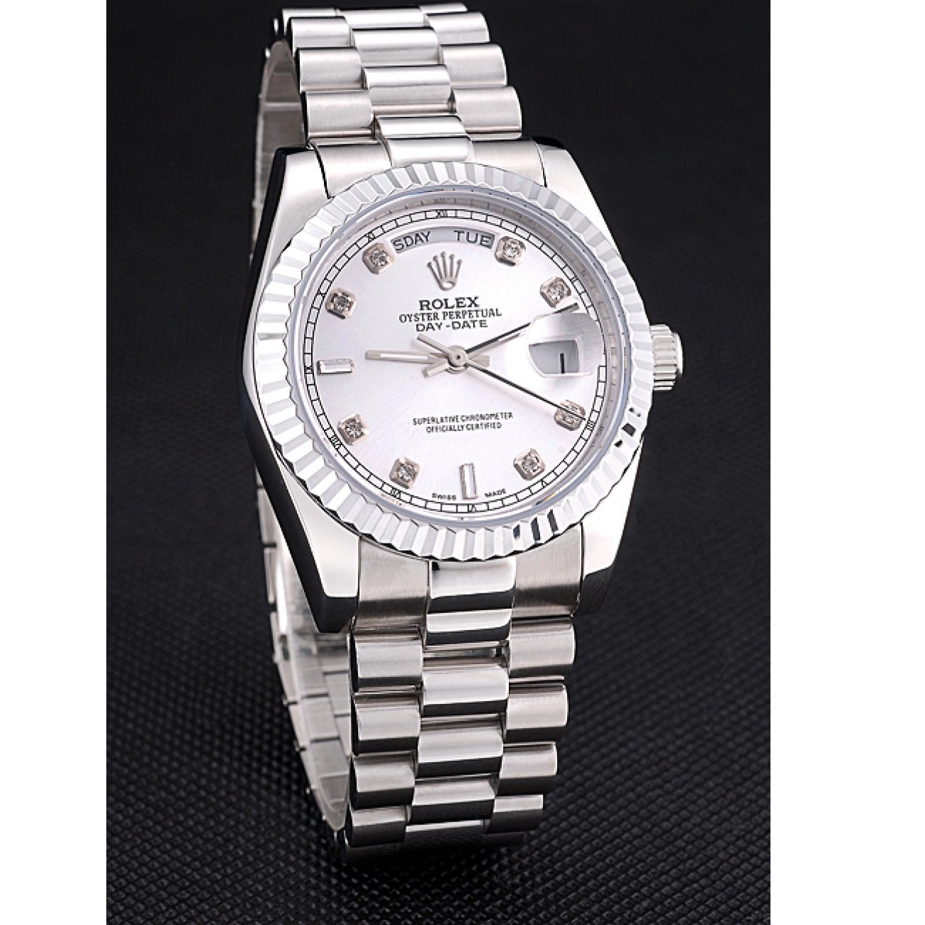 MiroTime 0716 Rolex Day-Date Polished Stainless Steel Silver Dial